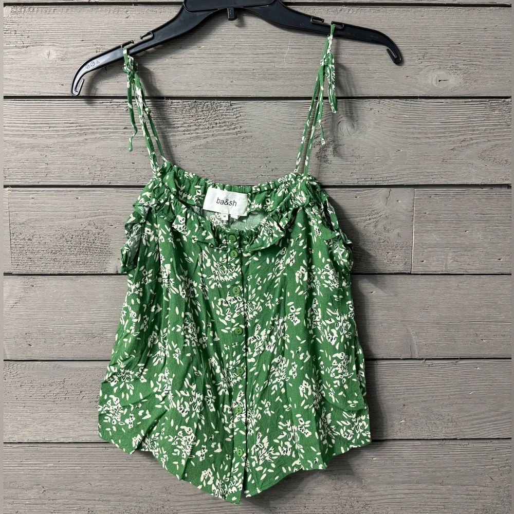 BA&SH Bloomingdales Veda Green Floral Top Size M Spring Summer Easter Vacation - Picture 5 of 9